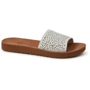 &me Women's Laser Cut Slides - White