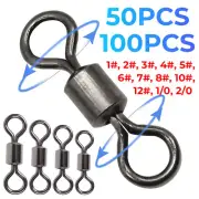 100pcs Fishing Rolling Barrel Swivel with Interlock Snap Tackle Connector 1#-10#