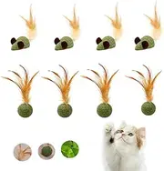 8 Packs of Interactive Cat Toy Set,Feather Mint Ball,Compressed Natural Catnip,Mouse Feather Mint,Cat Tooth Cleaning Licking Toy,Cat Chew Toy Indoor Cat Licking Toy