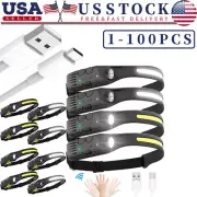 COB LED Headlamp USB Rechargeable Headlight Bar Torch Work Light Head Band Lamp