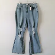 NWT FOREVER 21 Womens Light Blue Denim Wide Leg Rugged Jeans Size 0