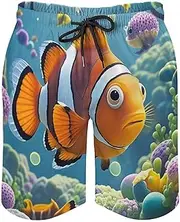 [RKJVB] Mens Swim Trunks with Mesh Lining Cartoon Clown Fish Beach Shorts Quick Dry Drawstring Board Shorts with Pocket
