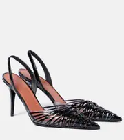 [Amina Muaddi] Amina Muaddi Lori 90 patent leather and PVC slingback pumps AU 6 black