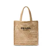 [Prada] Prada Triangle-logo Raffia Tote Bag ONE SIZE NEUTRALS