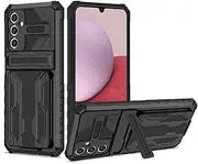 [YOUULAR] Phone Case Compatible with Samsung Galaxy A14 5G 4G Hard PC+Soft TPU+Bracket+Card Case Shockproof Anti-Drop Protective Phone Cover Samsung A14 Military Cases Bult-in Hidden Bracket Black
