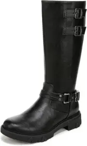 Dr. Scholl's Women's Headstart Moto Knee High Boot 8.5, Black Smooth