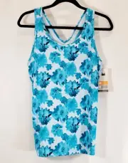 NWT C9 Champion Women's Size XL Blue Floral Athletic Tank Built In Sports bra