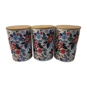 Floral Ceramic Canisters, Apothecary, Cookies, Storage SET OF 3