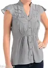 Gray Button Front Cap Sleeve/Smocked Waist/Pleated Placket Top S/M/L