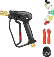 High Pressure Washer Gun M22 14 mm Car Wash Gun with 5 pcs Nozzles 1pcs M22 Coupling 1pcs Waterproof Glove 4000 PSI Hot and Cold Water Car Cleaning Replacement