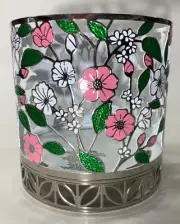 Bath & Body Works 4.25" Floral Pink Magnolia 3-wick Candle Holder Silver NWT