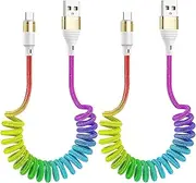 Rainbow Coiled Fast Charging Cable,USB C Spring Retractable Charger Cable for Car,3FT Nylon Braided Coiled Type C Data Charging Cable for Phone 15/15Pro/15Plus/15Pro Max