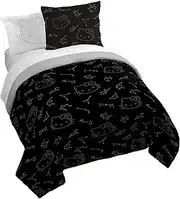 Jay Franco Hello Kitty Stars Queen Comforter Set - 7 Piece Bedding Includes Sheet Set & Pillow Covers - Super Soft Zodiac Black & Gold Bedding