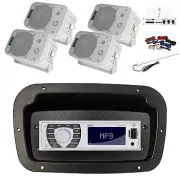 Pyle Marine Radio,Adapter,Spa Bezel,Antenna,Amp,Kit, 4x 5.25" 400W White Speaker