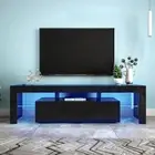 TV Cabinet Entertainment Unit Stand LED Gloss Storage Drawers Black
