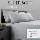 California King Sheet Set 6 Piece Hotel Quality Bed Sheet, Light Grey