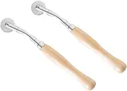 CORHAD Handmade Craft Tool 2pcs Steel Toothed Cloth Wheel Cross-Stitch Scanning Line Wheel Wooden Handle