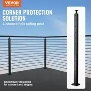 Cable Railing Post 42" x 1" x 2" Steel L-Shaped Hole Corner Railing Post 12 Pre-Drilled Holes SUS304 Stainless Steel Cable Rail Post