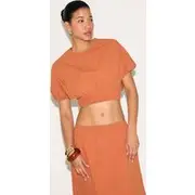 Burnt Orange Sheered Waist Cap Sleeve Crop Top, Burnt Orange