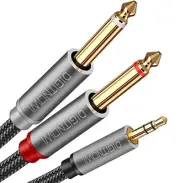 3.5mm 1/8" TRS to Dual 6.35mm 1/4" TS Mono Stereo Y-Cable Splitter Cord for S...
