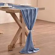 Socomi Dusty Blue Chiffon Table Runner Easter Spring Boho Rustic 14ft 29x170 Inches Wedding Runner Sheer Romantic Bridal Shower Decorations