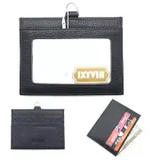 IXYVIA Horizontal Genuine Leather ID Case Badge Holder, Card Holder - Black