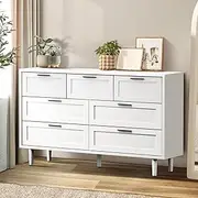Oikiture Chest of Drawers Dresser Chest with 7 Storage Cabinet Tallboy White