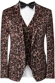 [Kromoc] Men's Leopard Grain Suit Blazer One Button Jacket Formal Daily Leisure