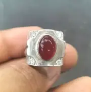 Agate, Natural Agate Ring, Genuine Haqeeq Stone, Engraved Design Men Ring 925