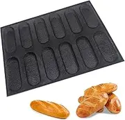Silicone French Baguette Pan, Perforated Baking Bread Pan, Mini 12 Loaf Sandwich Mold Non-Stick Hotdog Bun Baking Liners