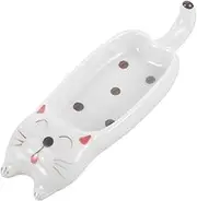 OKUMEYR Cute Cat Ceramic Sauce Dish Multi Functional Appetizer Plate for Sushi Snacks Dipping Versatile Condiment Bowl for Family Dinner Camping Parties