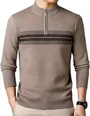 [Qolkmuiy-GJ] Men's Warm Quarter Zip Sweater Casual Mock Neck Retro Pullover Slim Fit Lightweight Cotton Sweaters