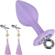 Luxury Flower Base Butt Plug Silicone Massage Butt Plug with Female Training Adjustable Nipple Clamp Anal Sex Toy