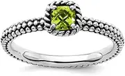 [Stackable Expressions] 2.5mm 925 Sterling Silver Prong set Artisan Oxidized Stackable Checker cut Peridot Antiqued Ring Size 9-Stackable-Ring for Women
