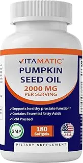 Vitamatic Pumpkin Seed Oil 2000mg Softgel Capsules per Serving - 180 Softgels - 1000mg per softgel