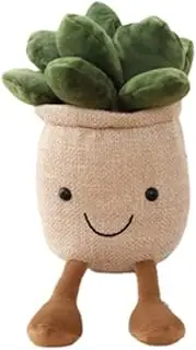 9.8 inch Succulents Plush Toy, Flower Pot Stuffed Plushie Pillow Decoration, Cute Soft Plants Throw Pillow for Christmas Birthday Gifts (Khaki)