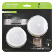 2-Pk Mr Beams Indoor Battery Powered Motion Activated 30L LED Puck Lights White