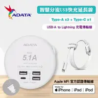 在飛比找森森購物網優惠-【ADATA 威剛】20W 4孔USB 智慧分流快充延長線(