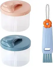 Lunaanda Pack of 2 Milk Powder Scoops, with Milk Powder Brush, Milk Powder Storage Box, Milk Powder Container with 4 Compartments, Portable Milk Powder Box Baby, for Outdoor Travel