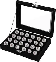 24 Slots Championship Ring Display Case, Sports Baseball Ring Display Case Box Flannel Baseball Ring Holder for Multiple Rings Championship Ring Box for Ring Display Sports Fan Souvenirs