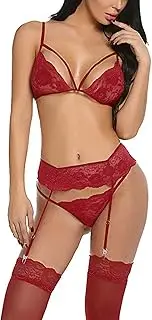 [Generic] Push up Strapless Bras for Women Low Back Women Lingerie Set Lace Teddy Strap Bodysuit with Garter Belts Curvy Lingerie for Women