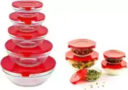 Milex Kitchen Grade 5 in 1 Stackable Glassware Bowl Set Blue Lids