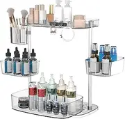 Amorvolat 360 Rotating Makeup Organizer with 3 Adjustable Makeup Carousel Spinning Holder Rack - Large Cosmetic Storage for Bathroom Countertop - Cosmetic Display Case for Lipstick, Brushes, Skincare