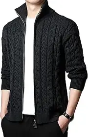 [Generic] Men's double zippers knitted cardigan Regular Full Zip Up Stand Collar knitwears Winter Casual Slim Fit Long Sleeve Sweaters