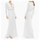 Mac Duggal BELTED JEWEL ENCRUSTED PLUNGE NECK LONG SLEEVE GOWN Sz 2