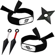 Naruto Accessory Set, Konoha Headband, Naruto Hair Band, Kunai Knife Headband Necklace Ring, Konoha Metal Headband, Suitable for Cosplay, Suitable for Boys and Girls (A)