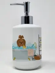 Silver Chocolate Shih Tzu in Bathtub Ceramic Soap Dispenser Hand Soap Dispenser