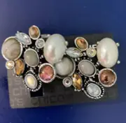 Chicos Bukola Cluster Earrings Multicolor Glass Acrylic Crystal Earth Tones Clip