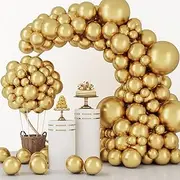 RUBFAC 129pcs Metallic Gold Balloons Latex Balloons Different Sizes 18 12 10 5 Inch Party Balloon Kit for Birthday Party Graduation Baby Shower Wedding Holiday Balloon Decoration