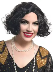 Short Curly Black 1920s Flapper Womens Costume Wig